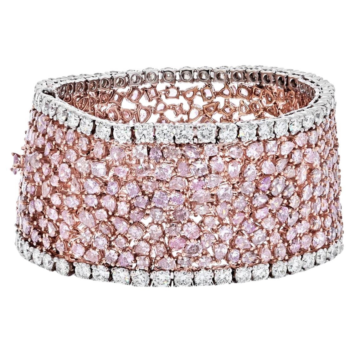 47,00 ctw Diamante Rosa Fantasía Platino y Oro Rosa Pulsera Alfombra