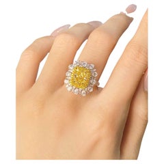 4.70ct Fancy Yellow White Diamond Halo Cocktail Ring