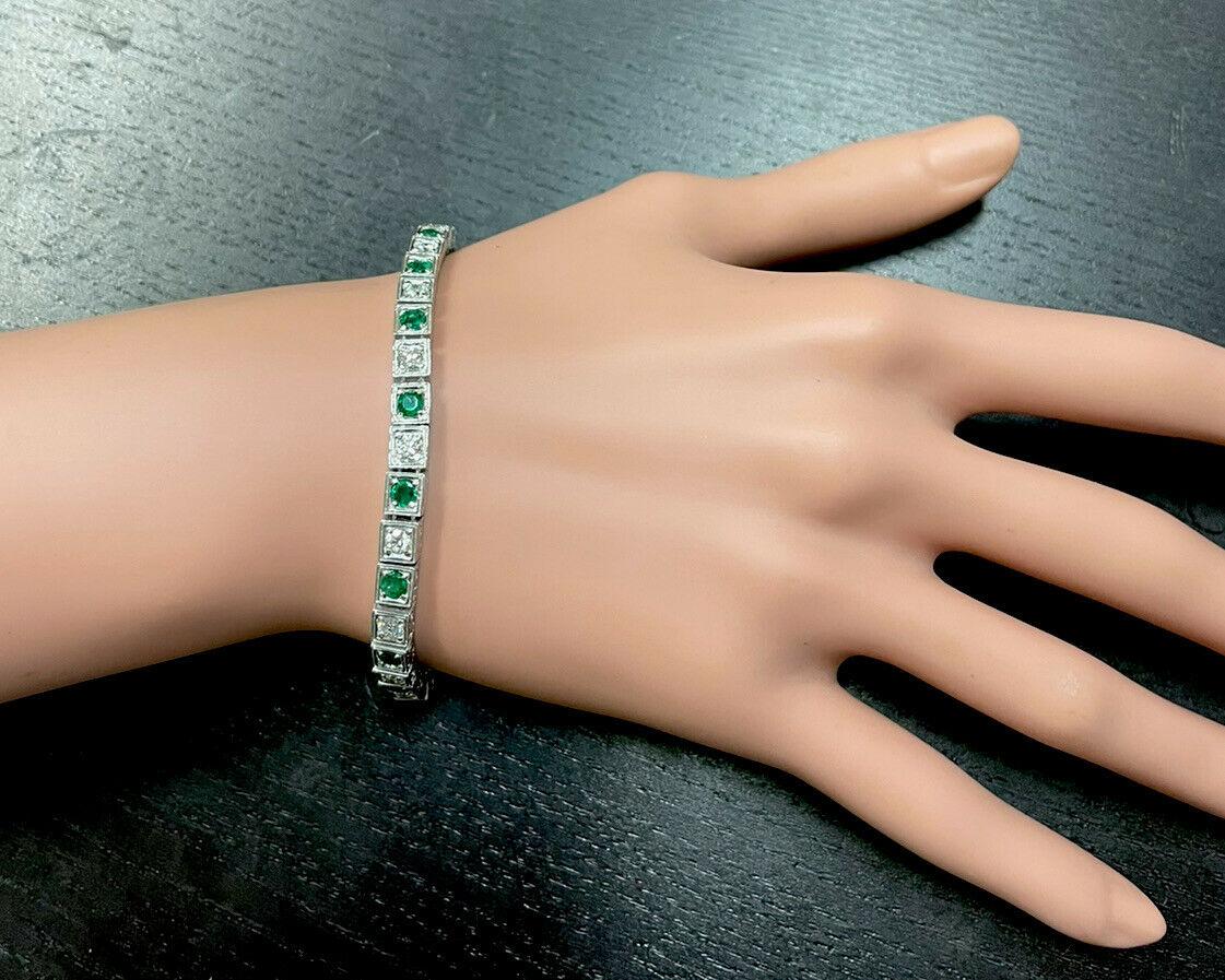 4.70ct Natural Emerald and Diamond 14k Solid White Gold Bracelet For Sale 1