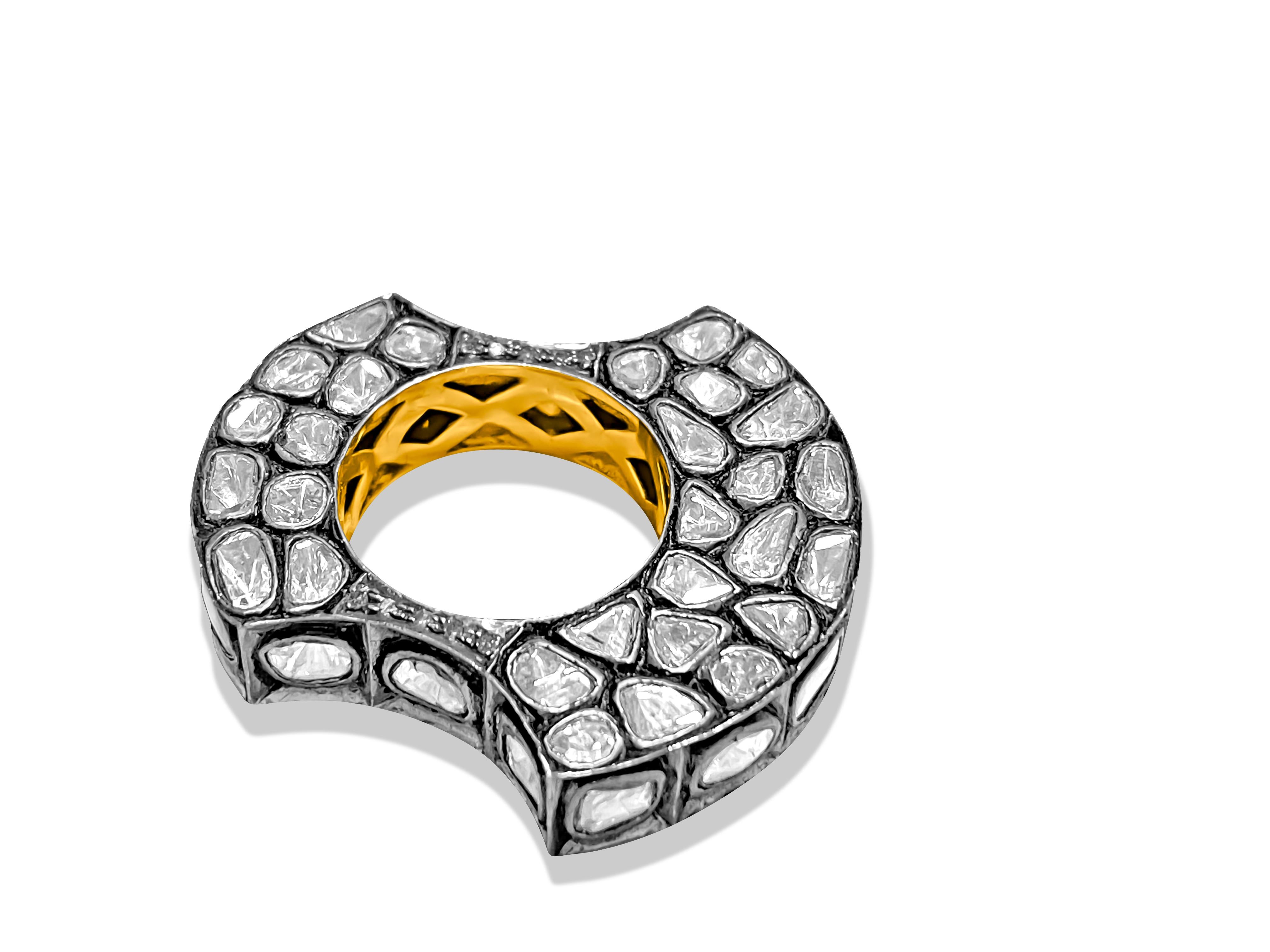 4.70ct Rose Cut Diamond Pave. 14K gold Ring For Sale 1