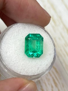 4,70ct Gelblich Grün Classic Smaragdschliff Kolumbianischer Edelstein 11x9 Echt Mai