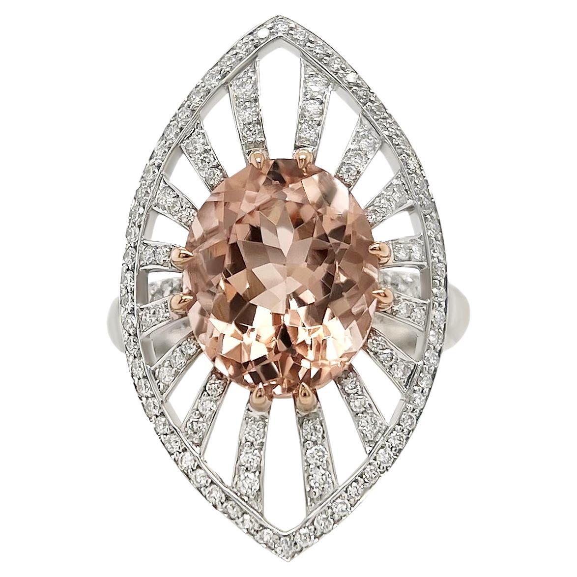 4.70cts Natural Peach Morganite and Diamond Ring in 18k White Gold