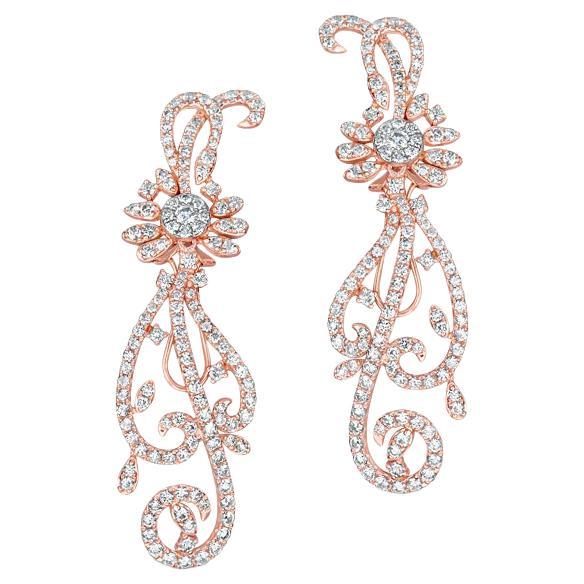 4.70ctw Micro Prong-Set Round Brilliant Diamond 18k Rose Gold Swirled Earrings For Sale