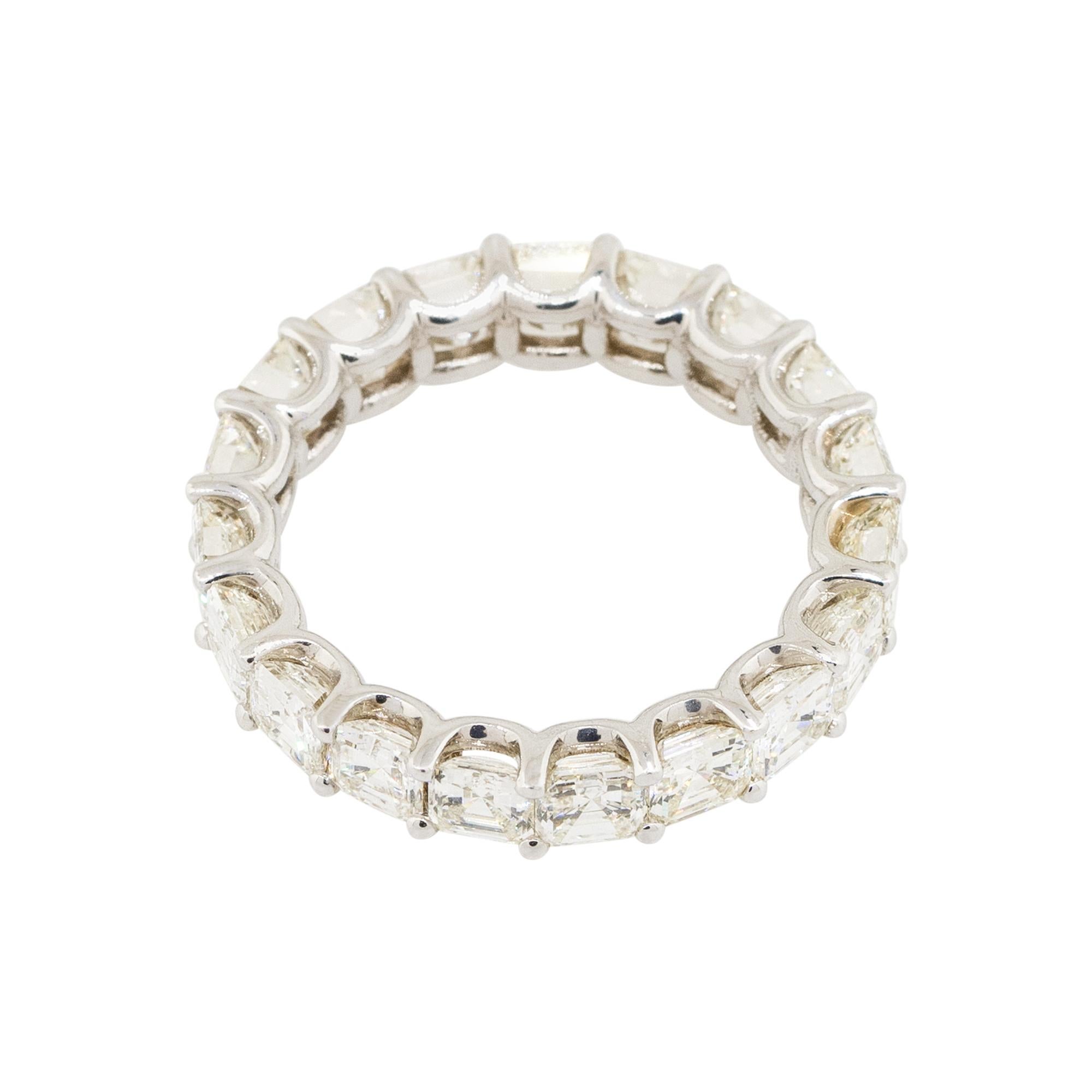 Women's 4.71 Carat Asscher Cut Diamond Eternity Wedding Ring 18 Karat in Stock For Sale