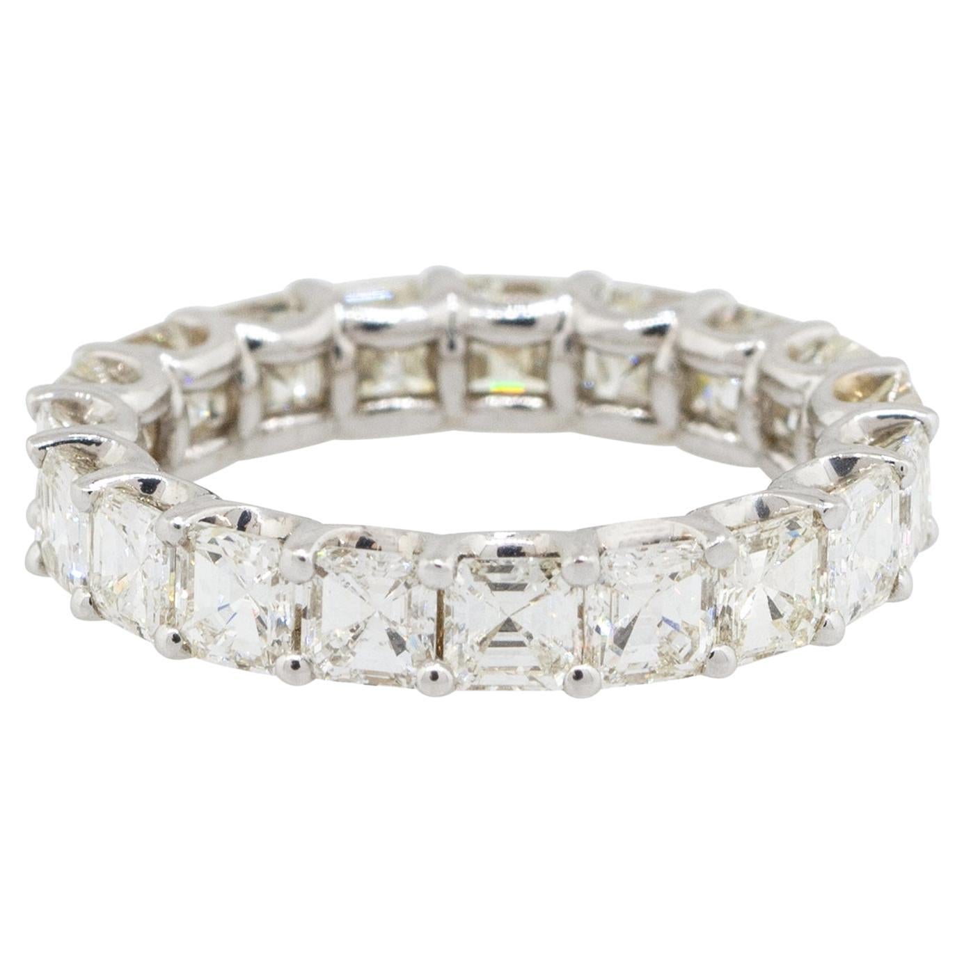 4.71 Carat Asscher Cut Diamond Eternity Wedding Ring 18 Karat in Stock For Sale