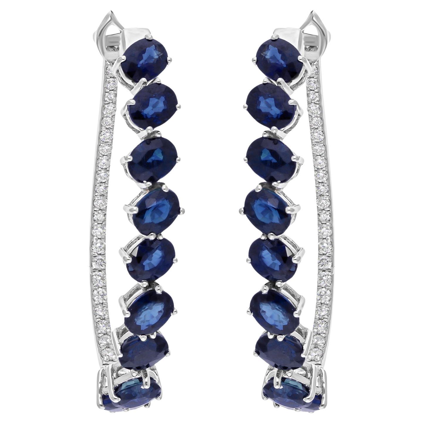 4.71 Carat Blue Sapphire Earrings 0.27 Carat SI/H Diamond 18 Karat White Gold