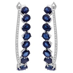 4,71 Karat Blauer Saphir Ohrringe 0,27 Karat SI/H Diamant 18 Karat Weißgold