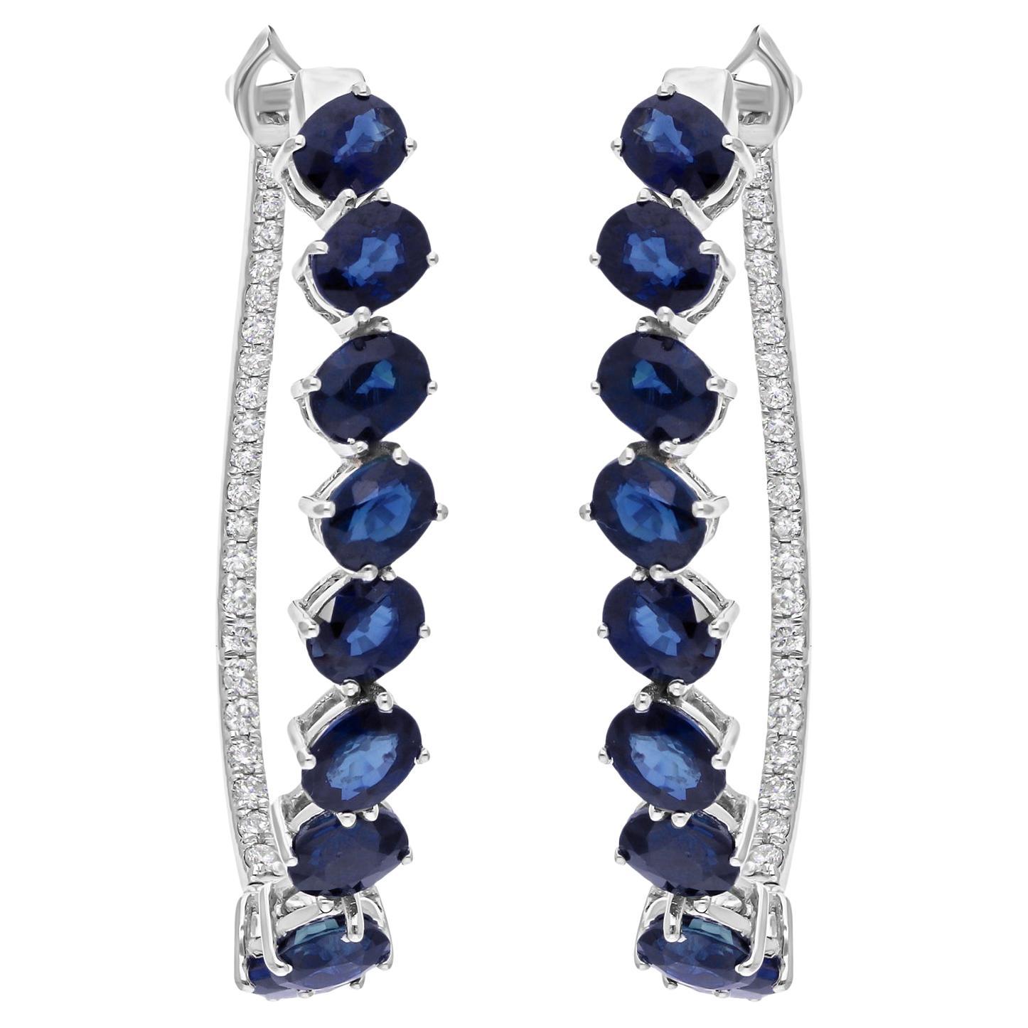 Pendientes de zafiro azul de 4,71 quilates Diamante SI/H de 0,27 quilates Oro blanco de 18 quilates