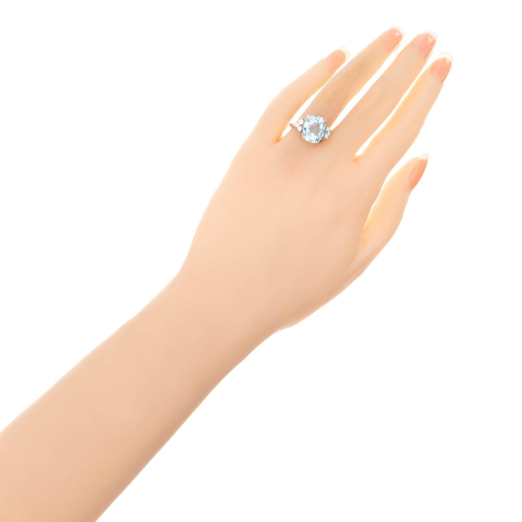 Women's 4.71 Carat Cushion Green Blue Aqua Diamond Gold Engagement Ring