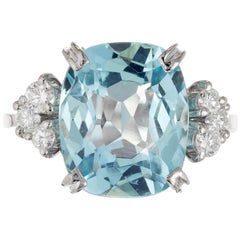 Antique 4.71 Carat Cushion Green Blue Aqua Diamond Gold Engagement Ring