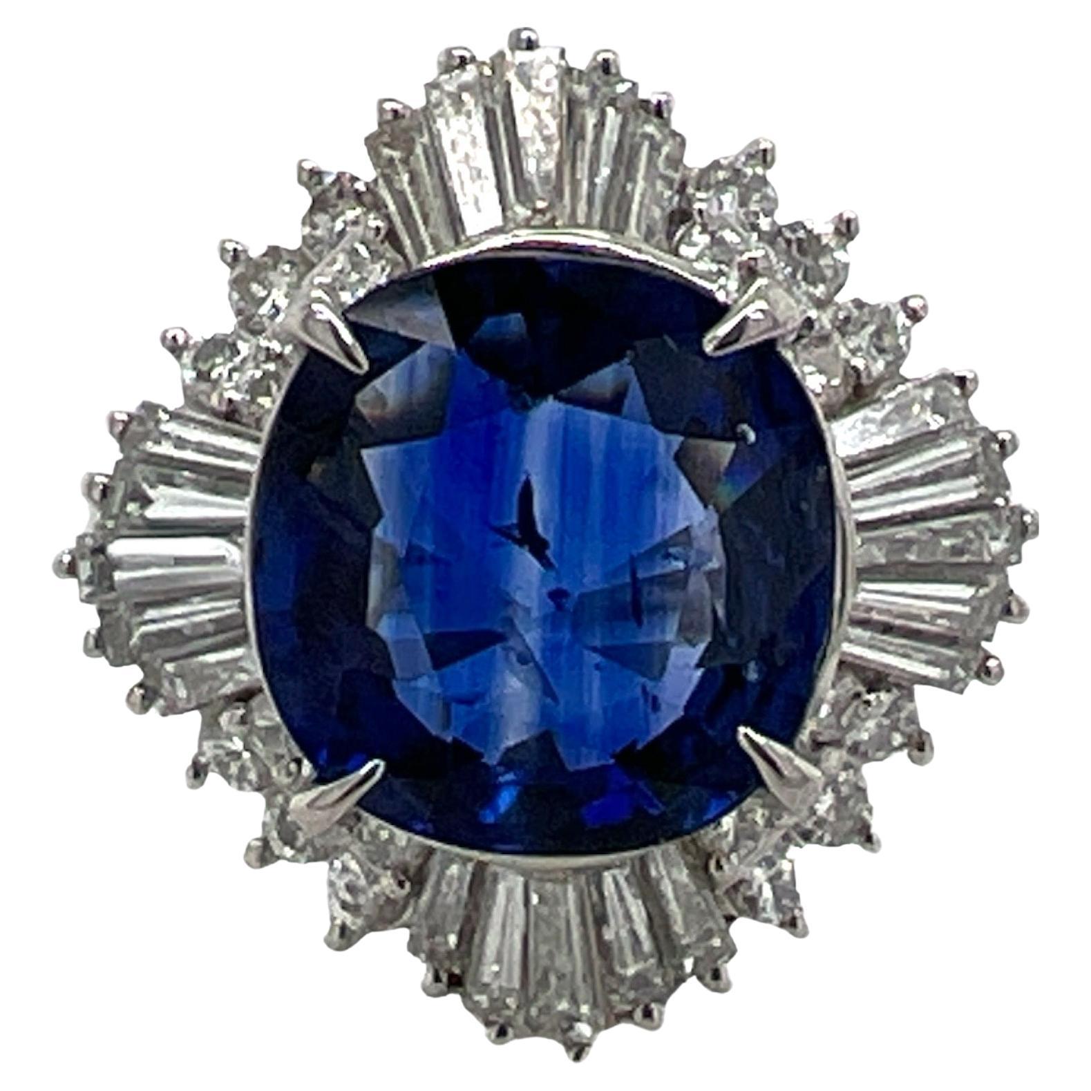 Anello da cocktail in platino con diamante e zaffiro blu naturale da 4,71 carati certificato AGL