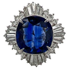 Bague cocktail en platine avec saphir bleu naturel de 4,71 carats et diamants certifiés AGL