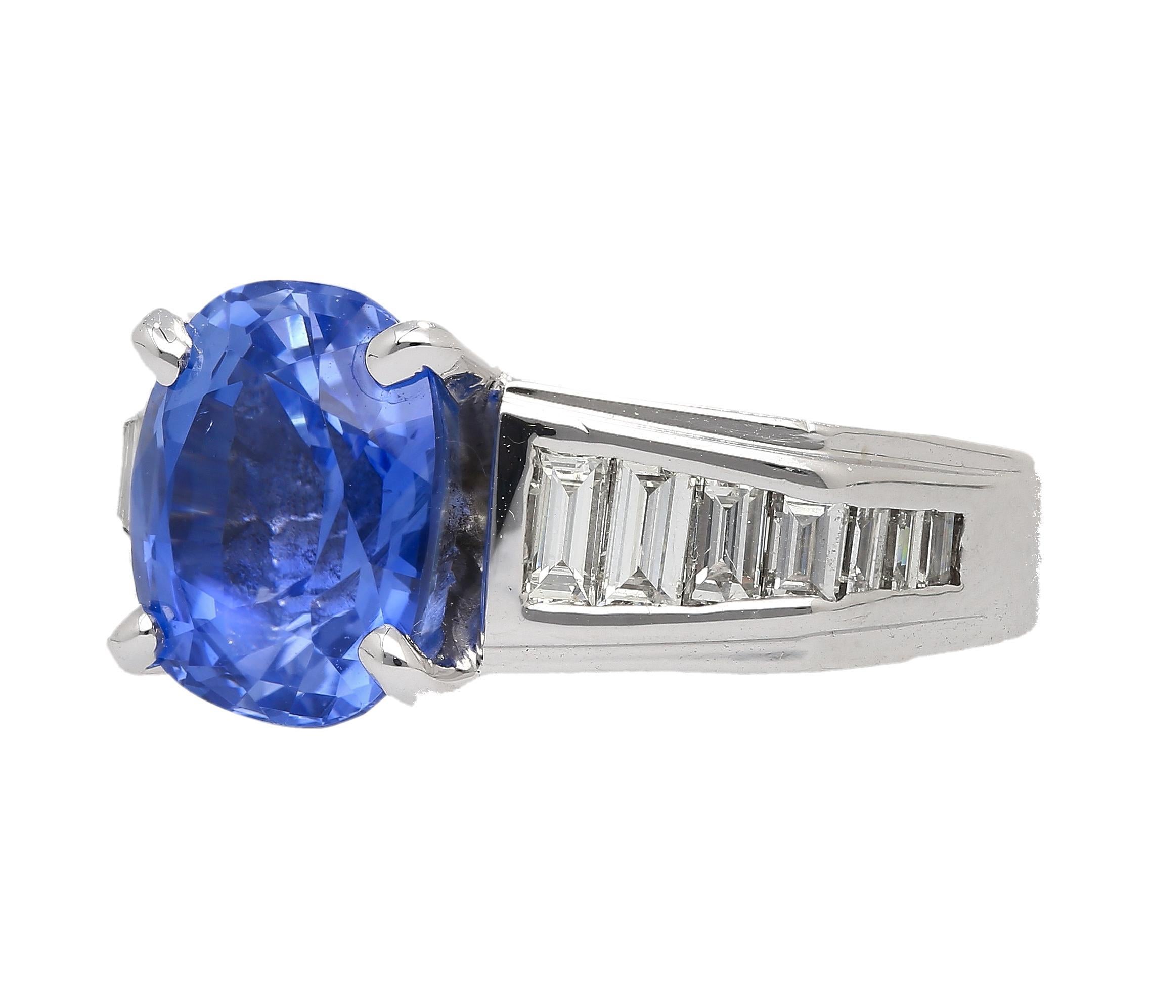 4.71 Carat Oval Cut Sri Lanka Sapphire and Diamond 18K White Gold Ring For Sale 1
