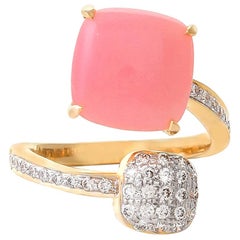 4.53 Carat Pink Opal And Diamond 18kt Yellow Gold Open Band Ring