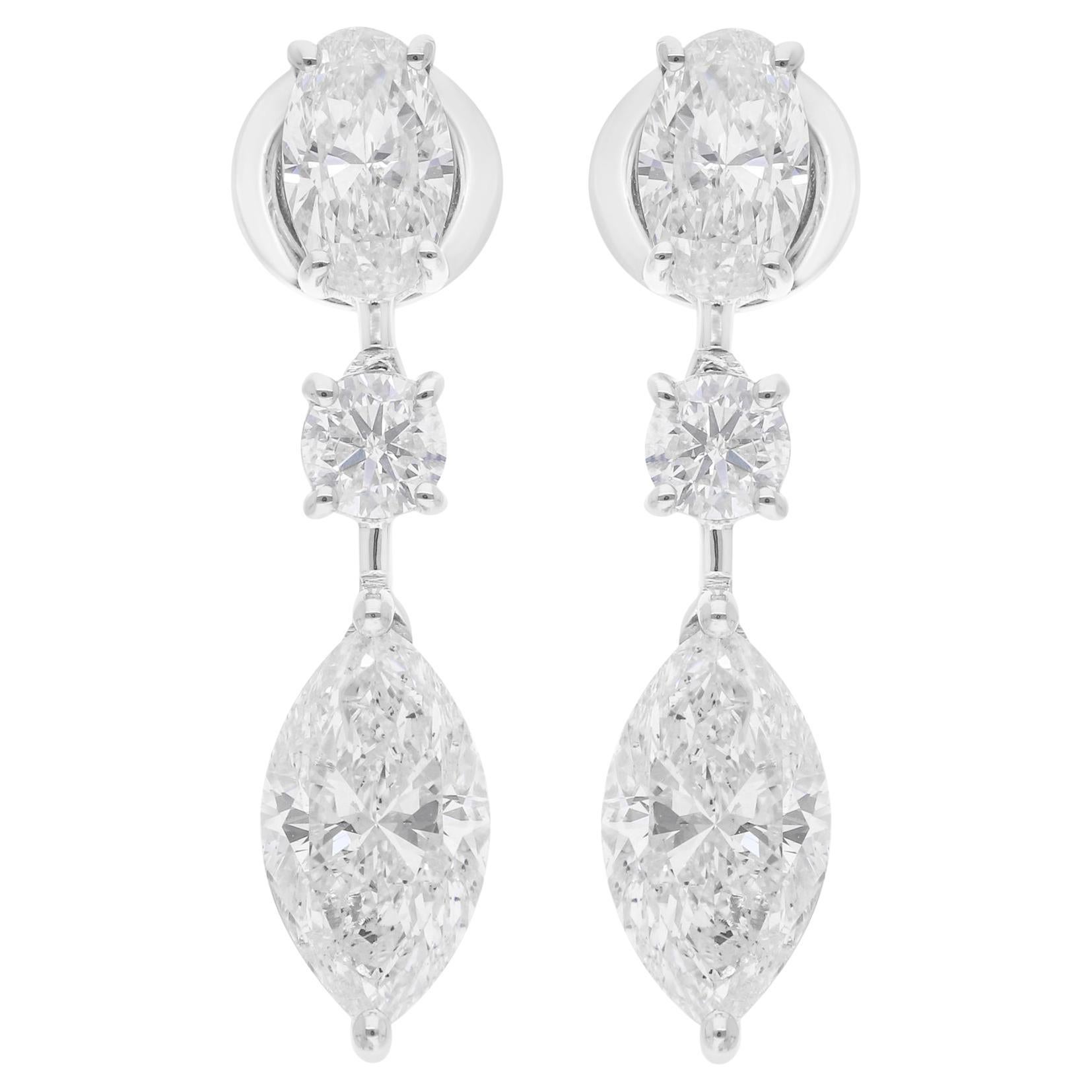 4.71 Carat SI/H Marquise Round Oval Diamond Earrings 14 Karat White Gold Jewelry