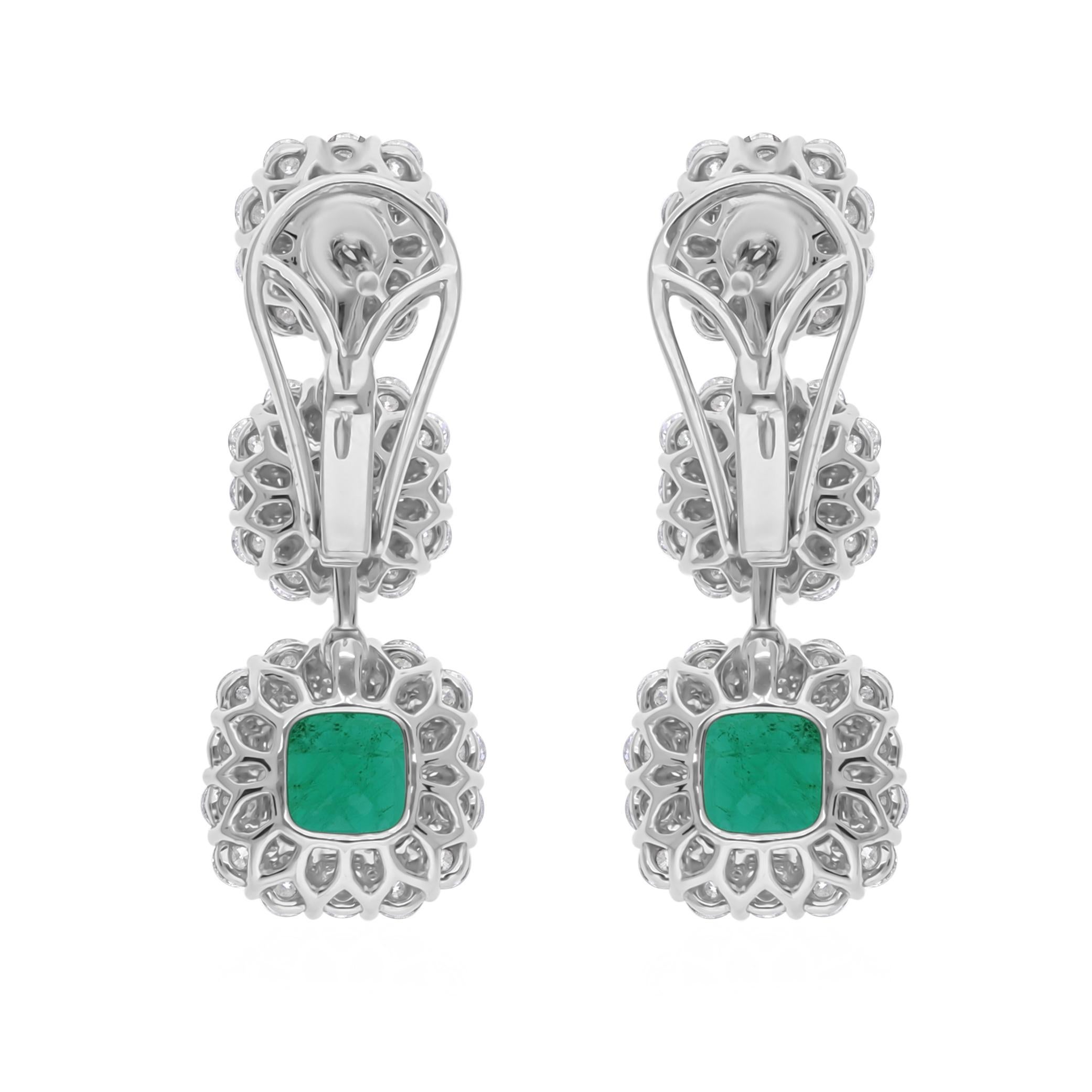 4.71 Carat Zambian Emerald 2.12 Carat SI/H Diamond Earrings 18 Karat White Gold In New Condition For Sale In Diera, Dubai