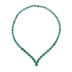 47.19 Carat Oval Shape Zambian Emerald Gemstone Necklace 18 Karat White Gold