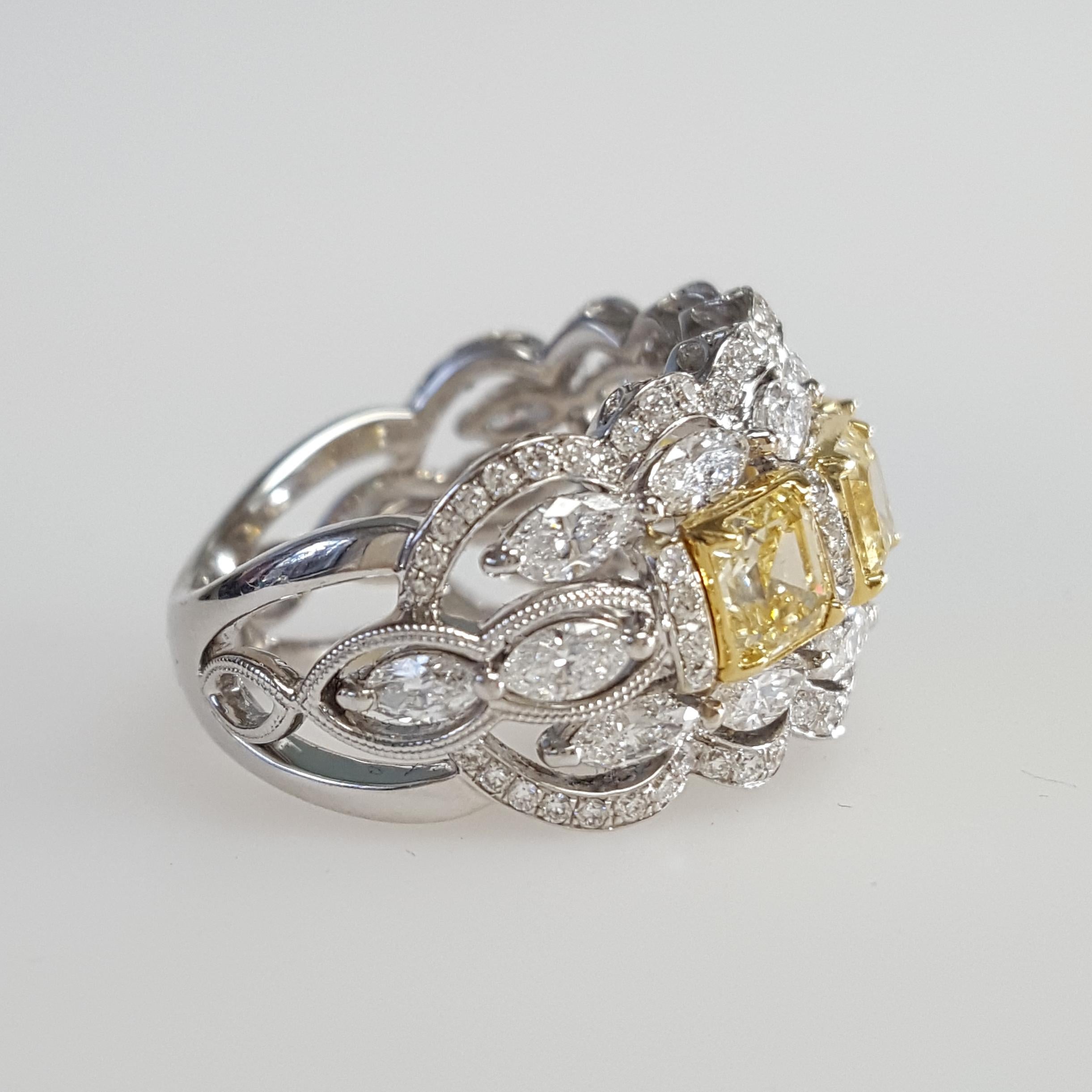 4.72 Asscher Cut Yellow & White Diamond Eternity Band Set in 18K White Gold. In New Condition For Sale In New York, NY