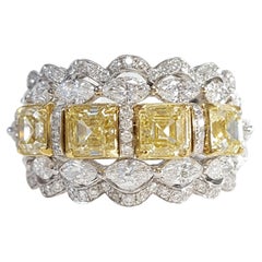 4,72 Asscher Cut Gelb & Weiß Diamant Eternity Band Set in 18K Weißgold.