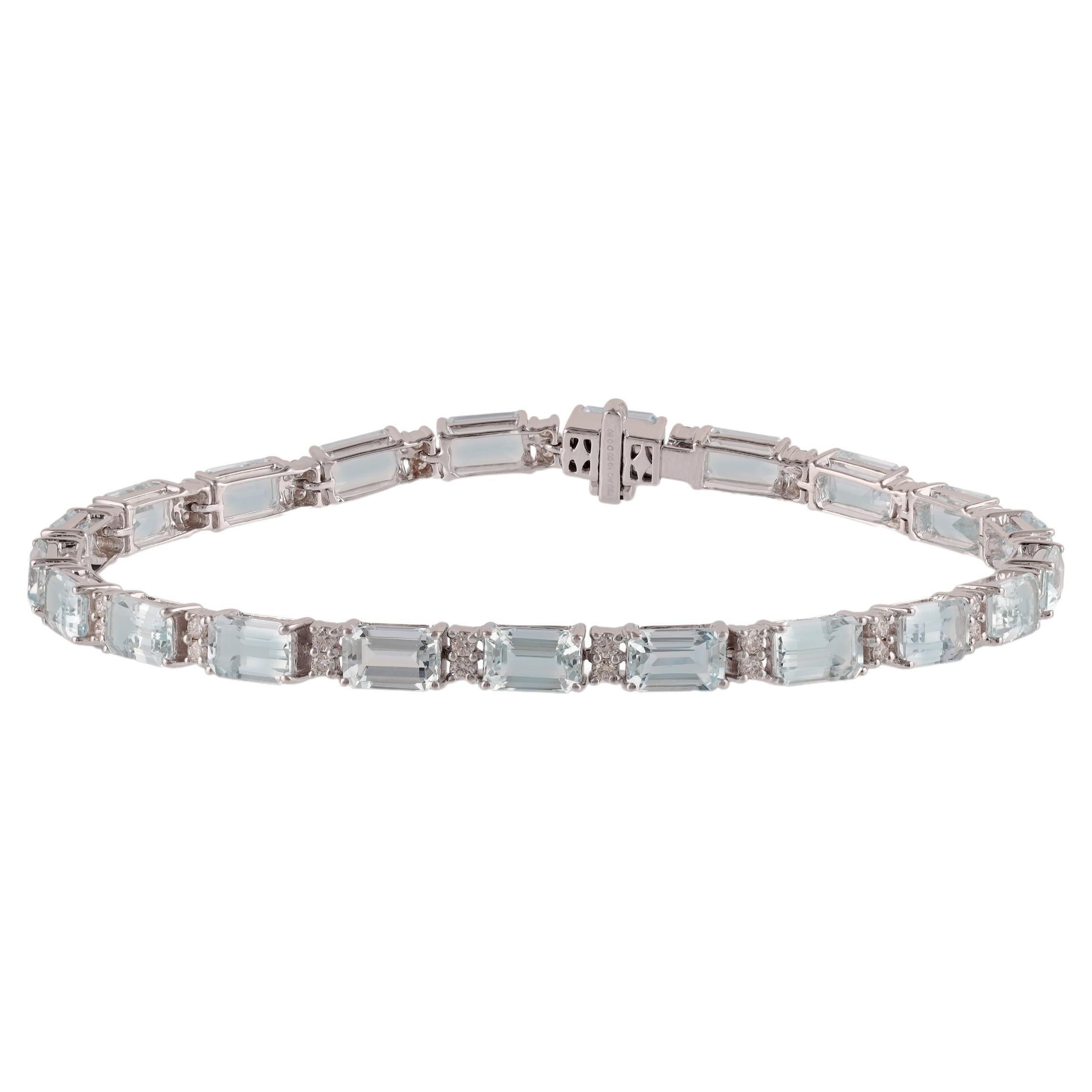 Charlize Bracelet with Round Aquamarine, SI Diamond | 5.76 carats Round Aquamarine  Tennis in 14k White Gold | Diamondere