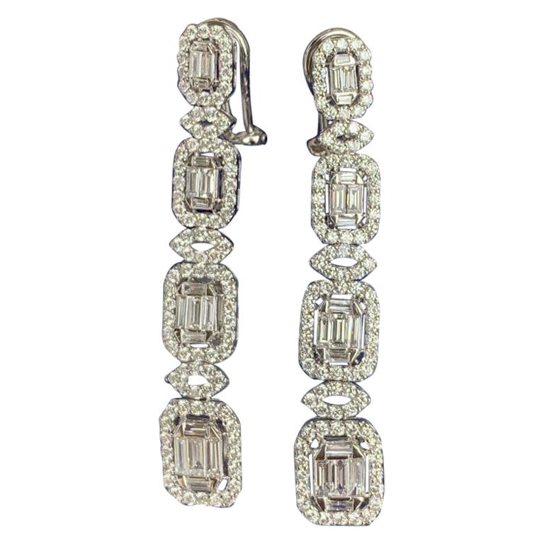 4.72 Carat Art Deco Style Dangling Diamond Earrings 18 Karat White Gold