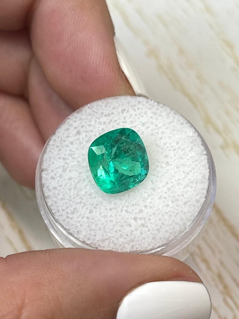 4.72 Carat Bright Green Colombian Emerald - Muzo Cushion Cut May Birthstone Gem For Sale 1