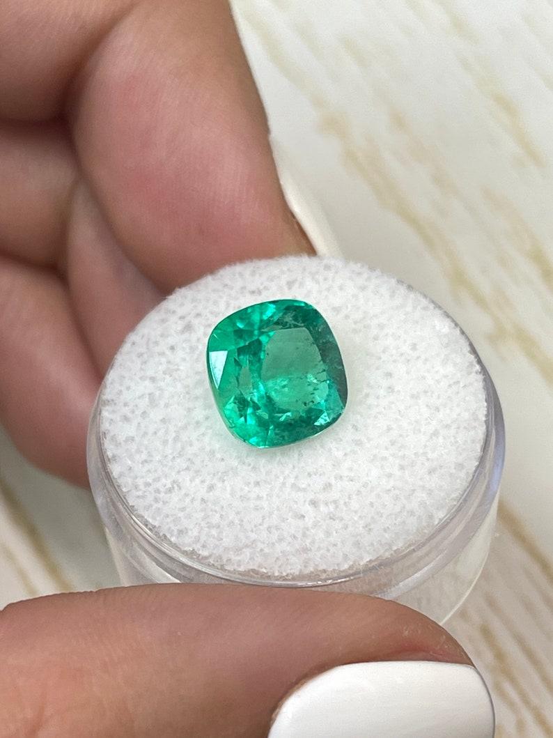 Modern 4.72 Carat Bright Green Colombian Emerald - Muzo Cushion Cut May Birthstone Gem For Sale