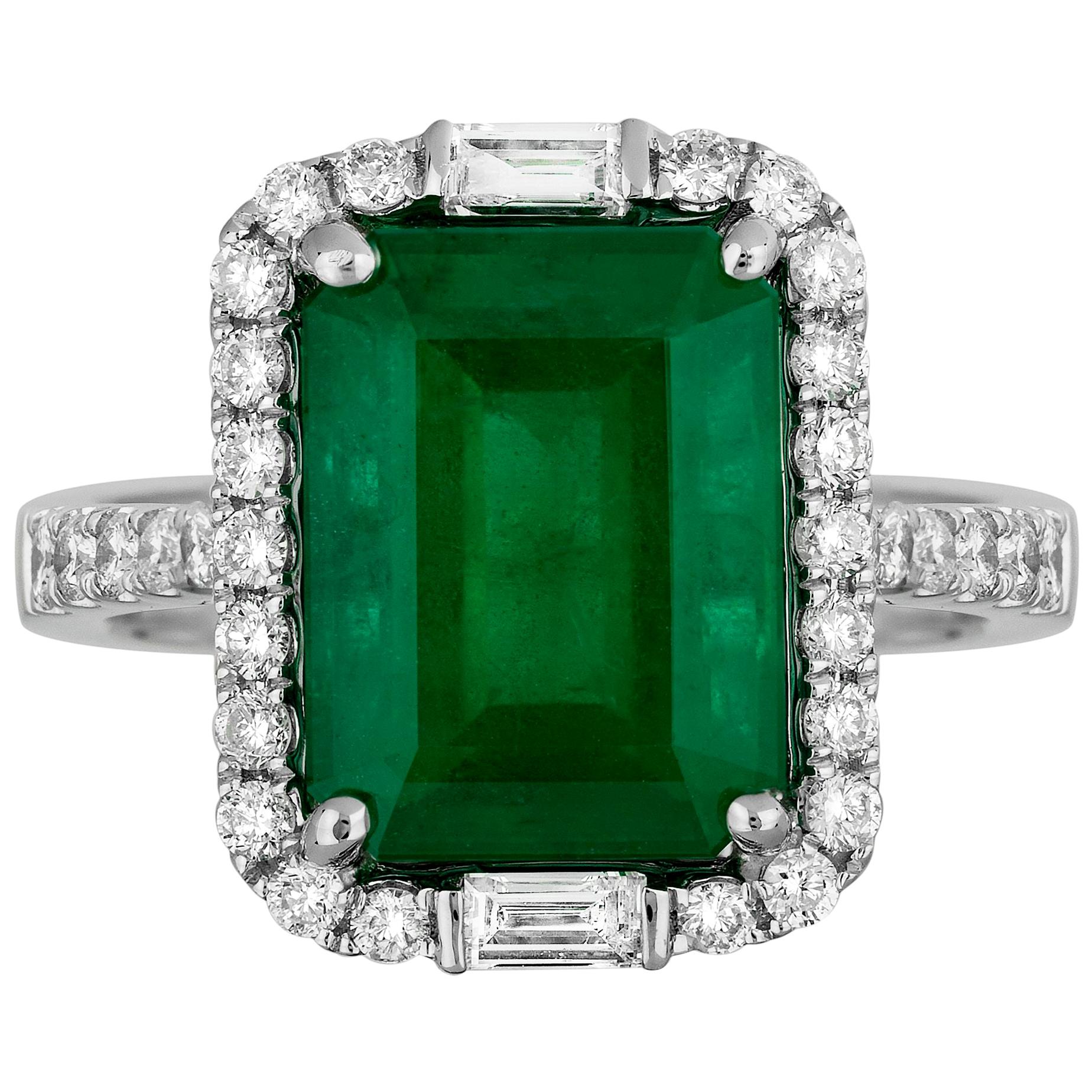 4.72 Carat Emerald Diamond Cocktail Ring For Sale