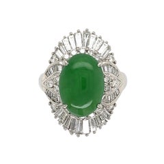 4.72 Carat Jadeite Jade and Diamond Platinum Ring Estate Fine Jewelry
