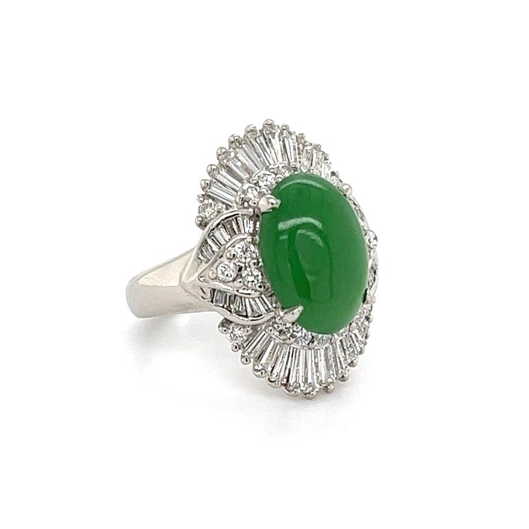 4.72 Carat Jadeite Jade and Diamond Platinum Ring Estate Fine Jewelry