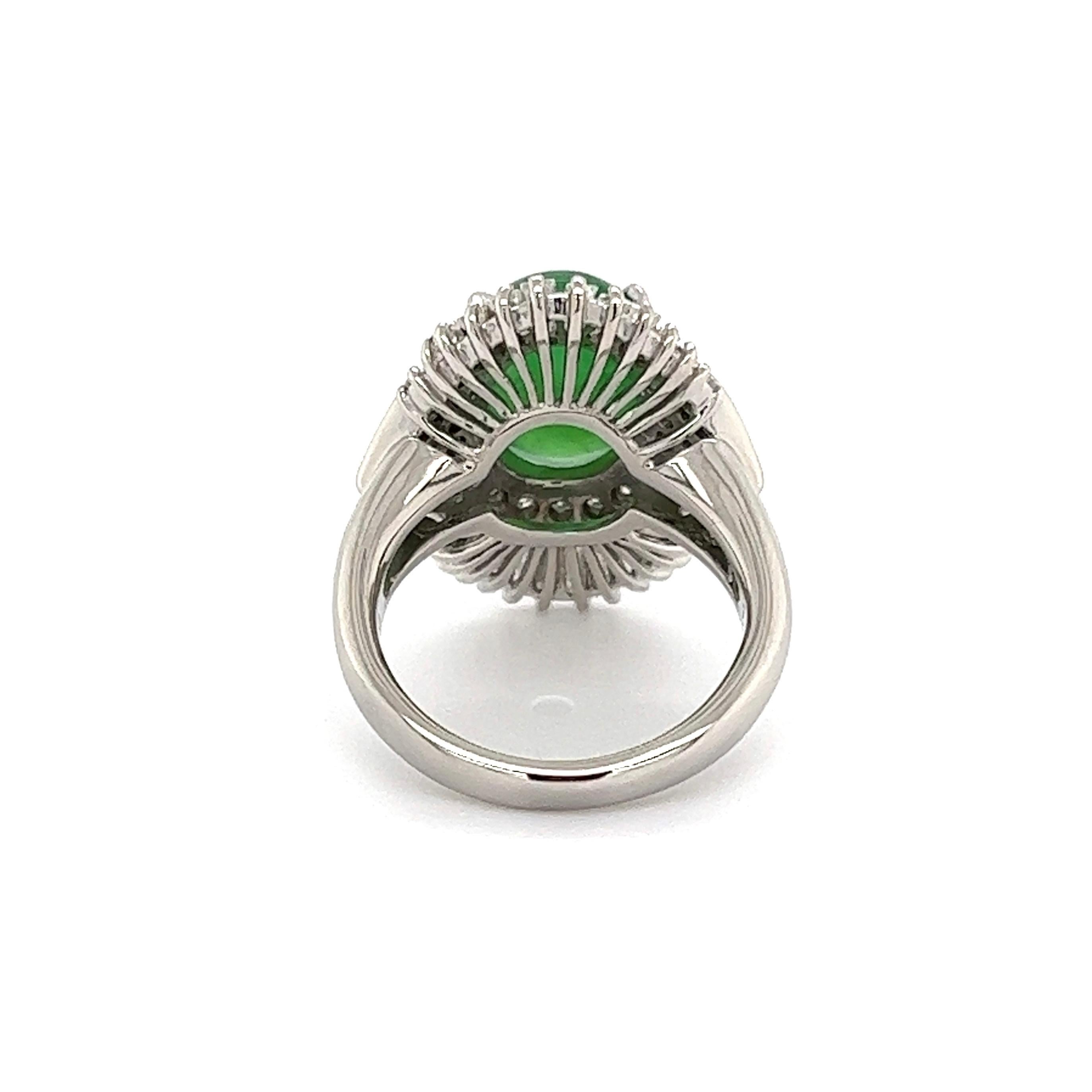 Women's 4.72 Carat Jadeite Jade and Diamond Platinum Ring Estate Fine Jewelry For Sale