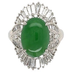 4.72 Carat Jadeite Jade and Diamond Platinum Ring Estate Fine Jewelry