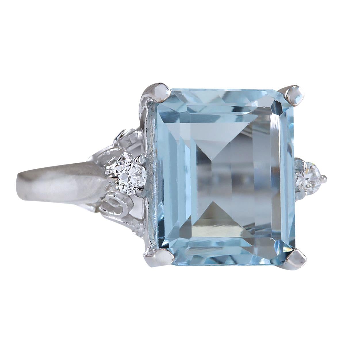 Stamped: 14K White Gold
Total Ring Weight: 3.5 Grams
Total Natural Aquamarine Weight is 4.66 Carat (Measures: 11.00x9.00 mm)
Color: Blue
Total Natural Diamond Weight is 0.06 Carat
Color: F-G, Clarity: VS2-SI1
Face Measures: 11.00x14.45 mm
Sku: