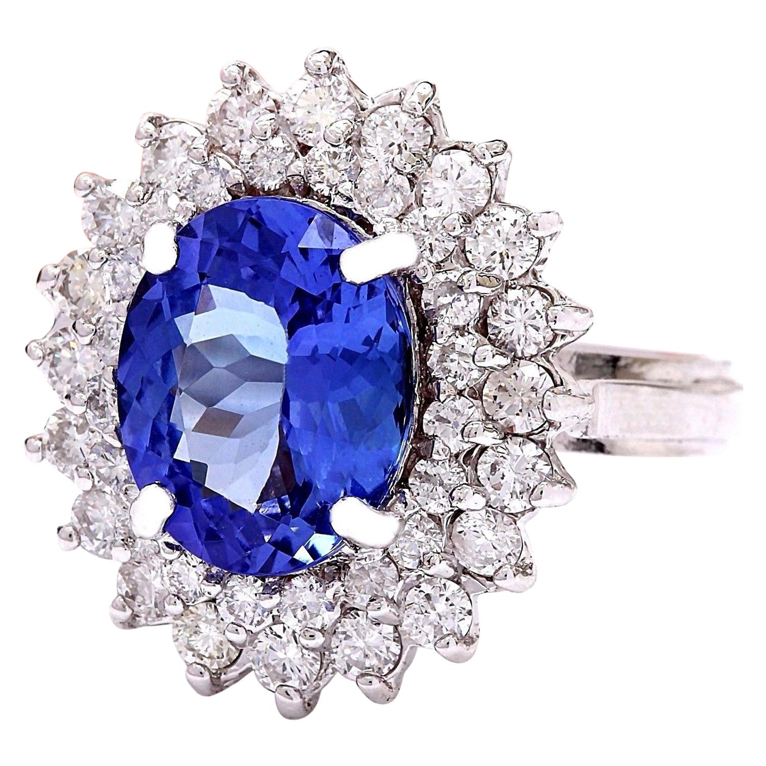 4.72 Carat Natural Tanzanite 14K Solid White Gold Diamond Ring
 Item Type: Ring
 Item Style: Engagement
 Material: 14K White Gold
 Mainstone: Tanzanite
 Stone Color: Blue
 Stone Weight: 3.42 Carat
 Stone Shape: Oval
 Stone Quantity: 1
 Stone