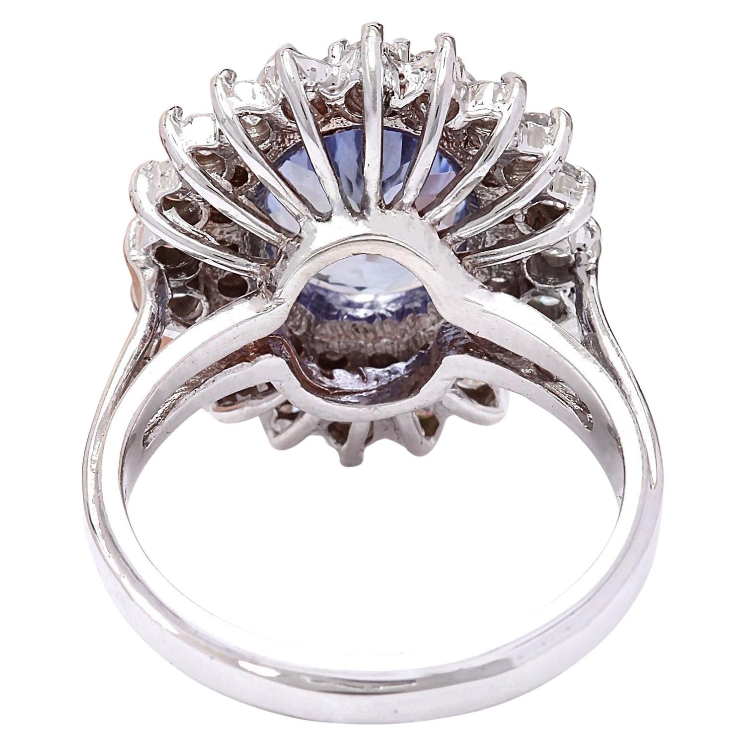 Oval Cut Natural Tanzanite Diamond Ring In 14 Karat Solid White Gold For Sale