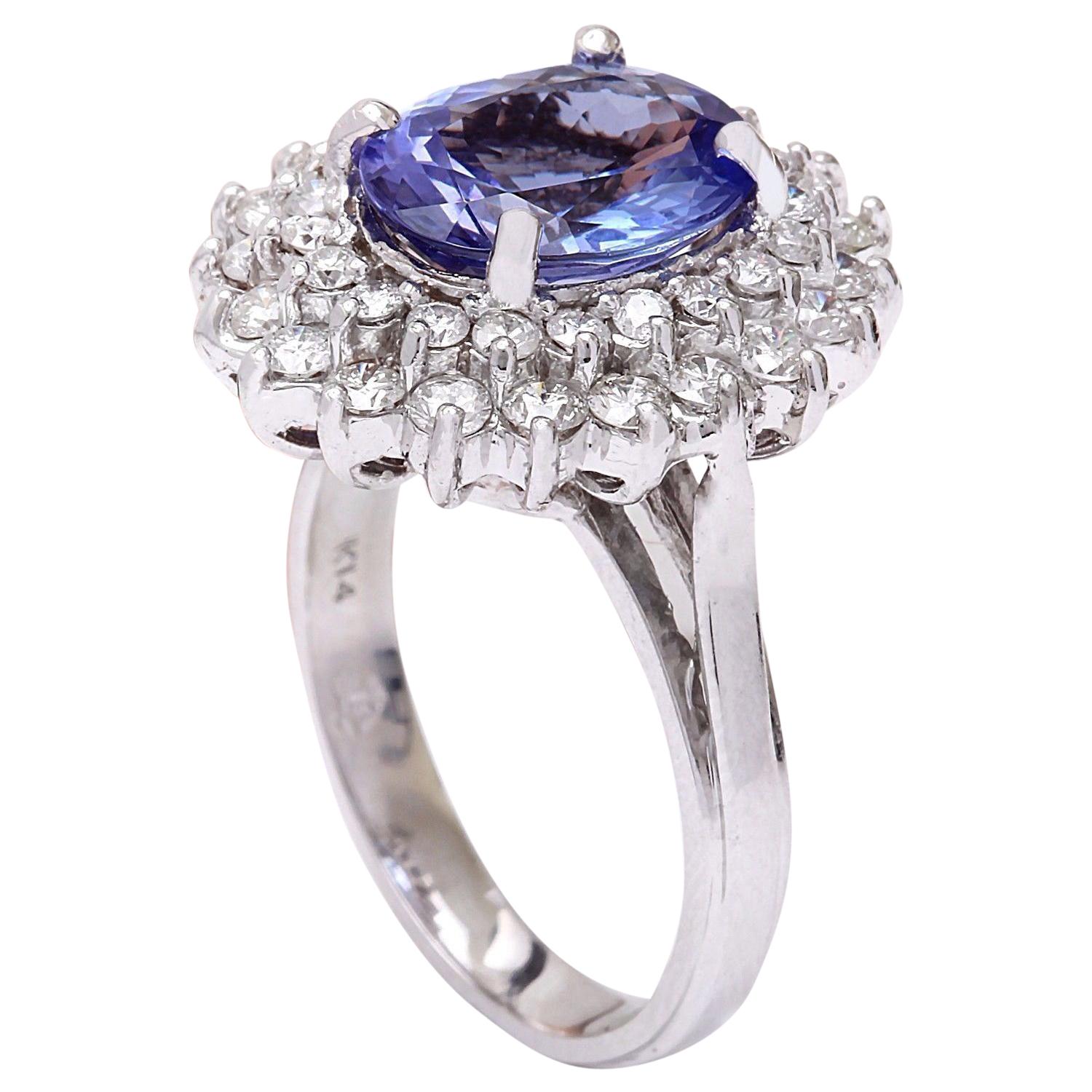 Natural Tanzanite Diamond Ring In 14 Karat Solid White Gold In New Condition For Sale In Manhattan Beach, CA