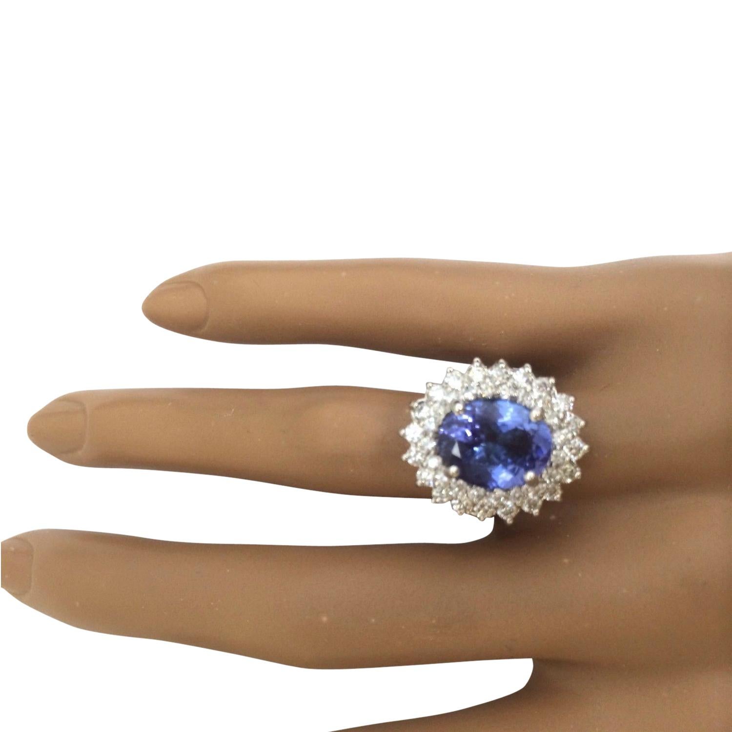 Women's Natural Tanzanite Diamond Ring In 14 Karat Solid White Gold For Sale