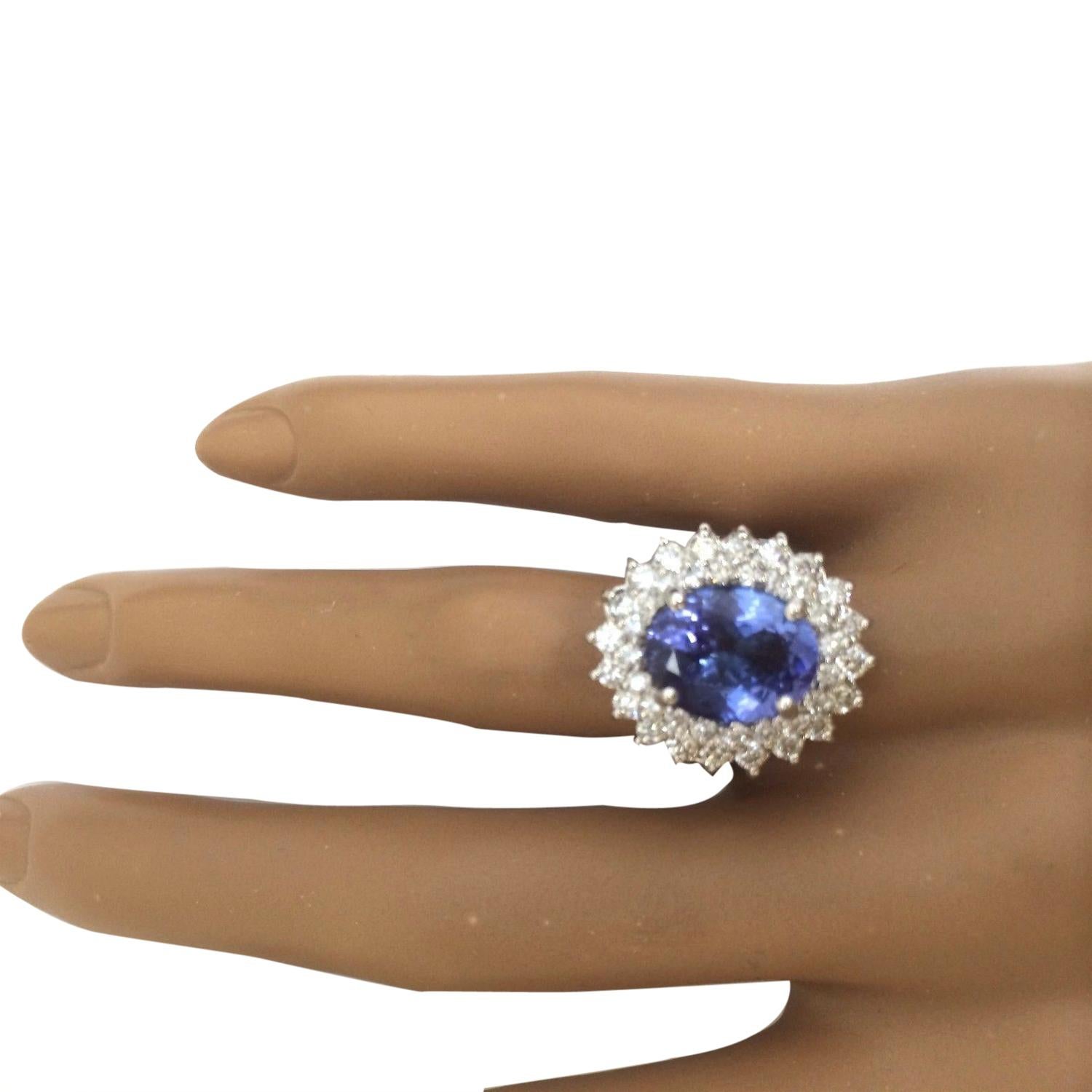 Women's Natural Tanzanite Diamond Ring In 14 Karat Solid White Gold  For Sale