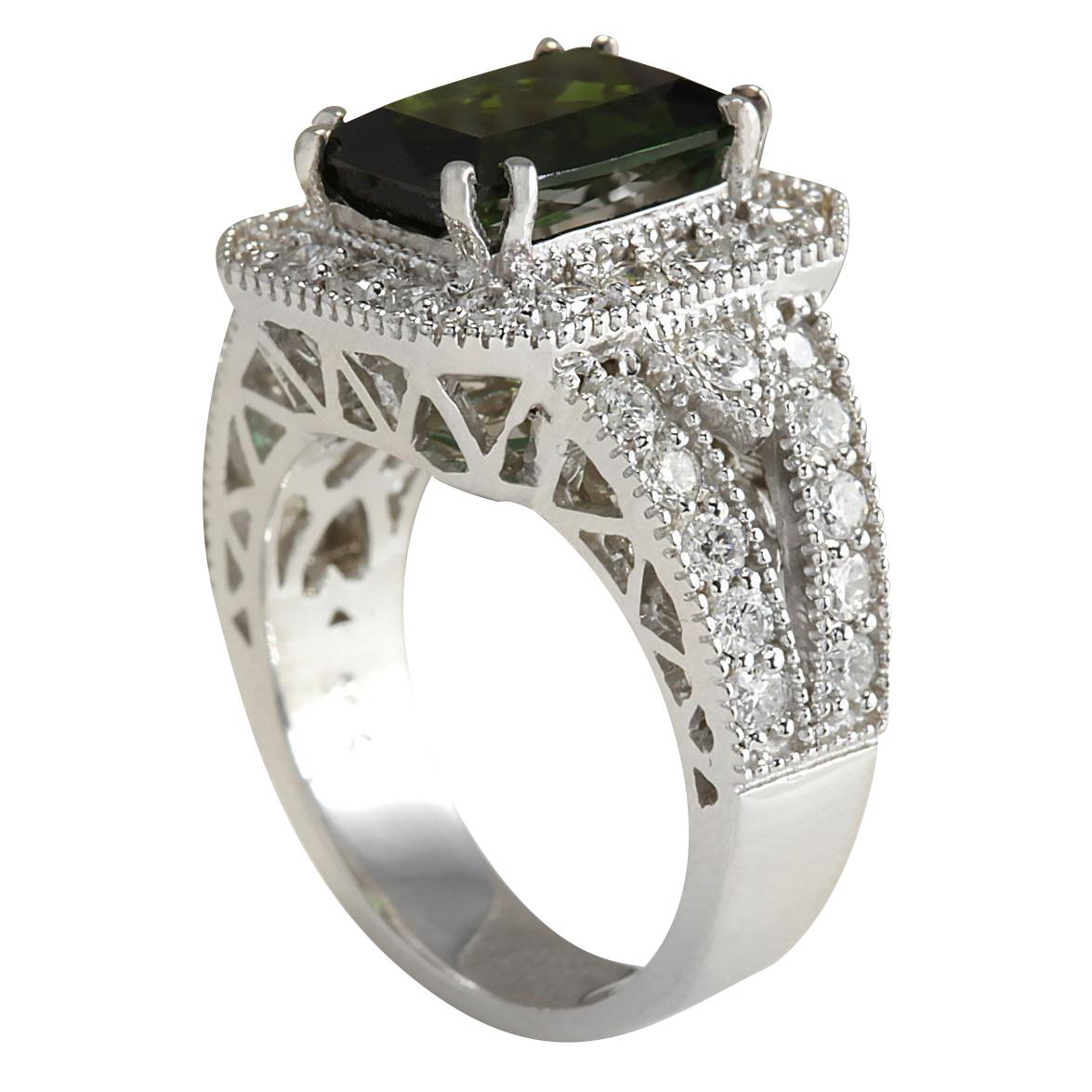 Cushion Cut Tourmaline Diamond Ring In 14 Karat White Gold  For Sale