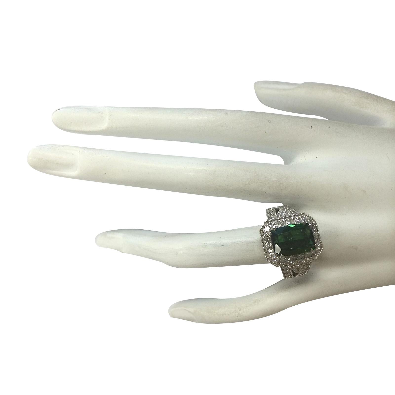 Tourmaline Diamond Ring In 14 Karat White Gold  In New Condition For Sale In Los Angeles, CA