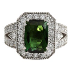 Tourmaline Diamond Ring In 14 Karat White Gold