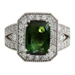 Tourmaline Diamond Ring In 14 Karat White Gold 