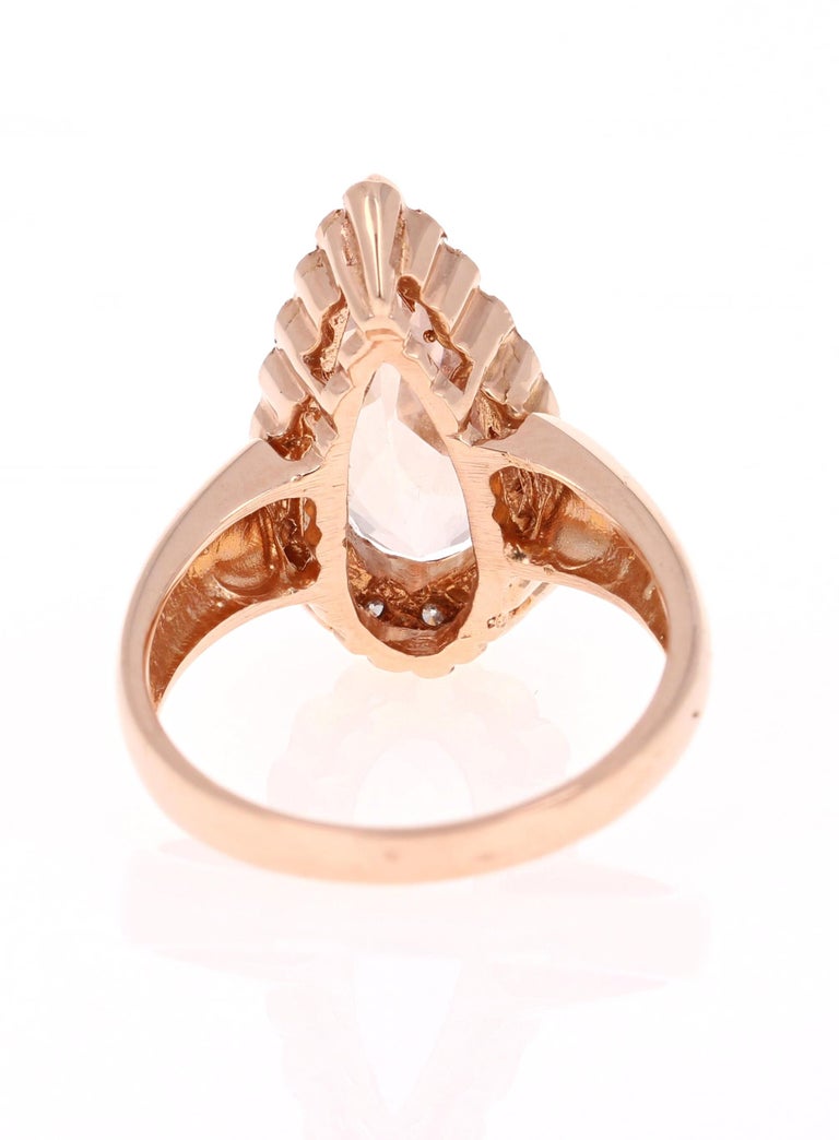 4.72 Carat Pear Cut Morganite Diamond 14 Karat Rose Gold Ring For Sale ...