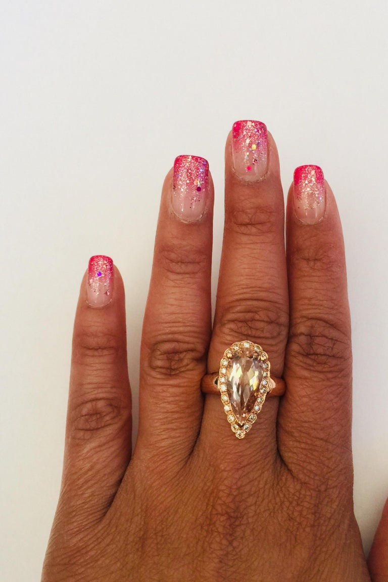 4.72 Carat Pear Cut Morganite Diamond 14 Karat Rose Gold Ring For Sale ...