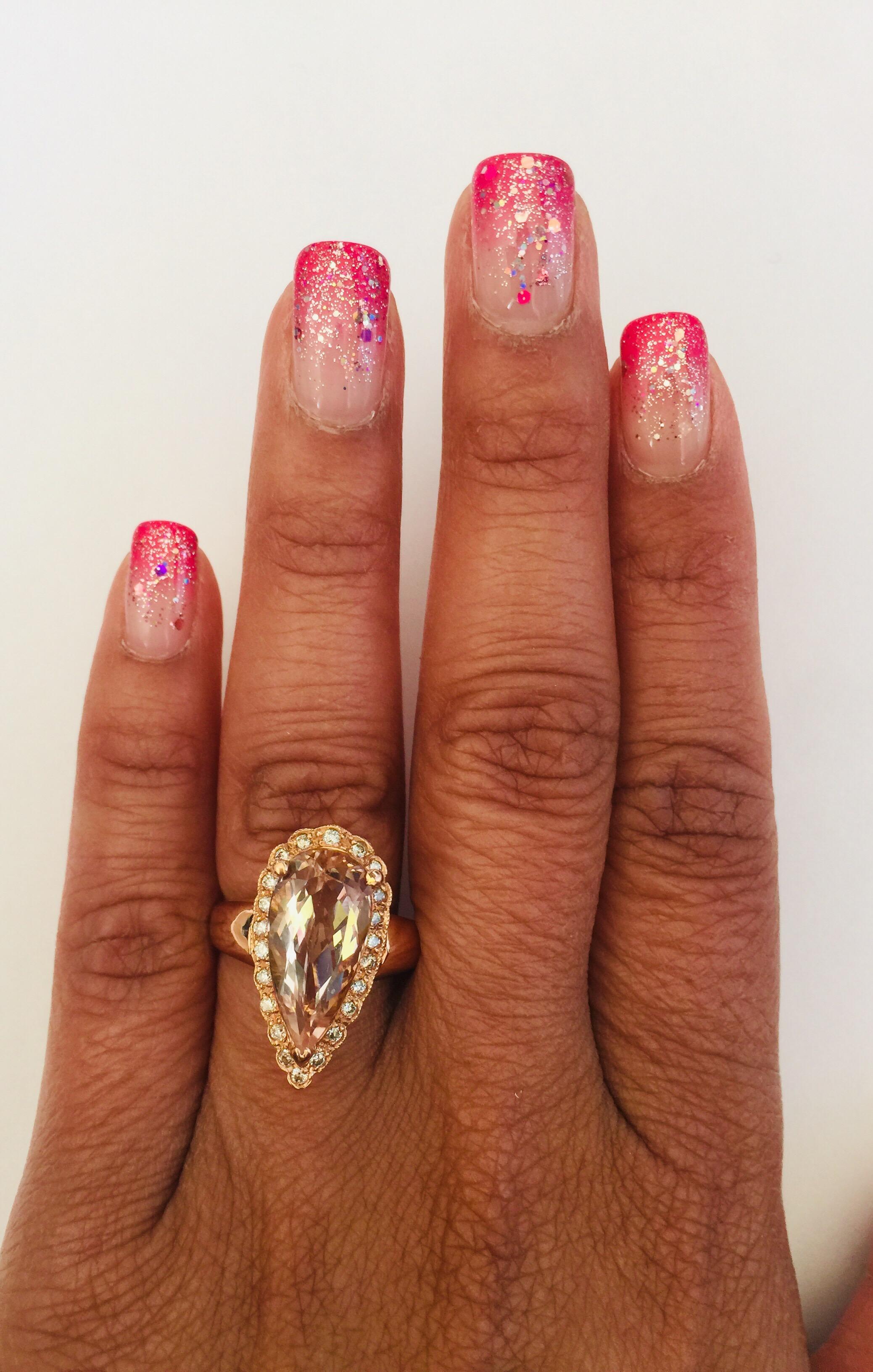 4.72 Carat Pear Cut Morganite Diamond 14 Karat Rose Gold Ring In New Condition For Sale In Los Angeles, CA