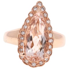 4.72 Carat Pear Cut Morganite Diamond 14 Karat Rose Gold Ring
