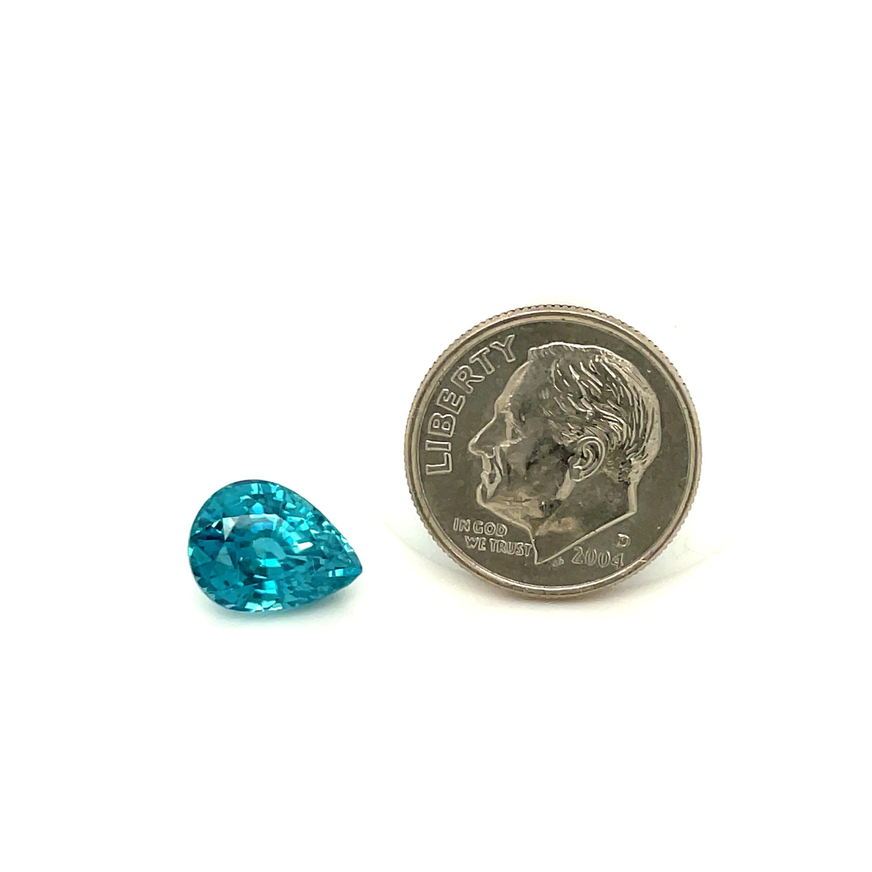 4.72 Carat Pear Shaped Blue Zircon, Unset Loose Gemstone  For Sale 4