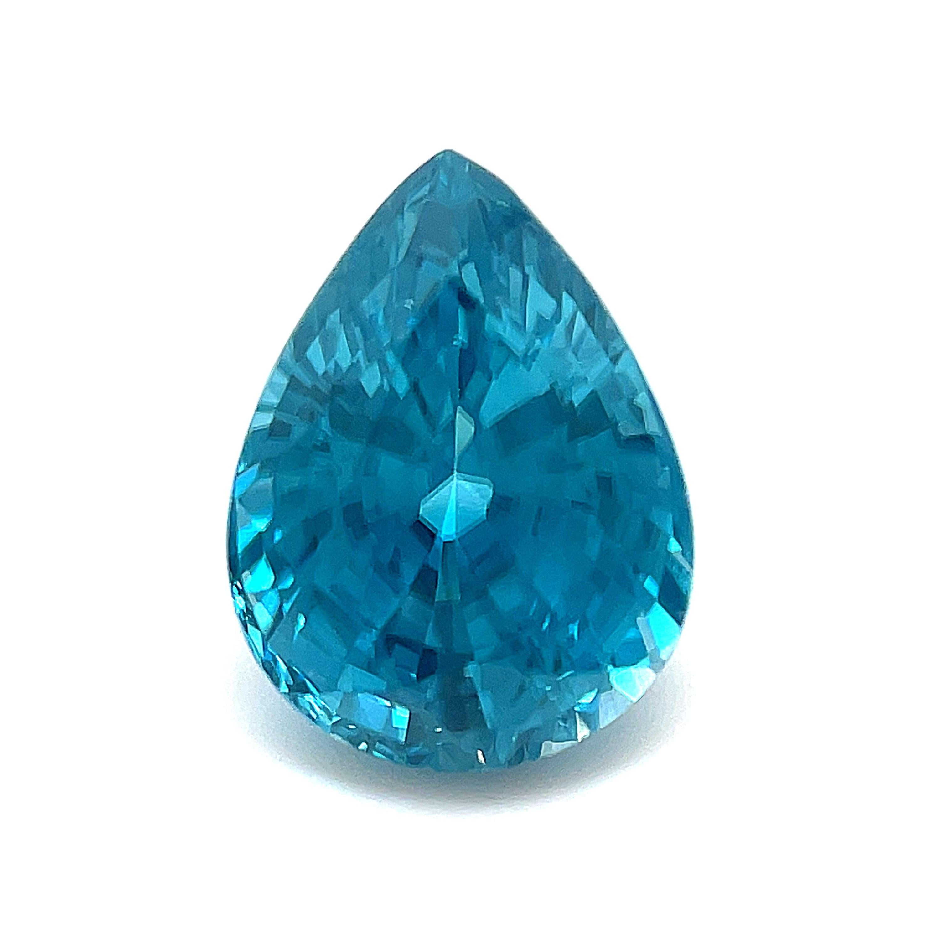 This 4.72 carat blue zircon pear is exceptionally beautiful and will make a stunning custom-made pendant or ring! Zircon is one of the most brilliant, lively natural gemstone varieties. This gem has wonderfully intense 
