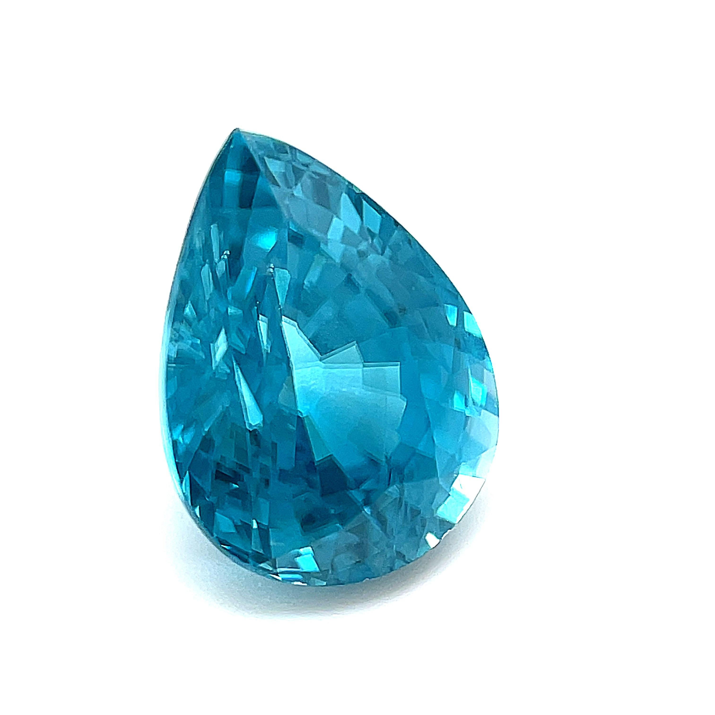 Artisan 4.72 Carat Pear Shaped Blue Zircon, Unset Loose Gemstone  For Sale