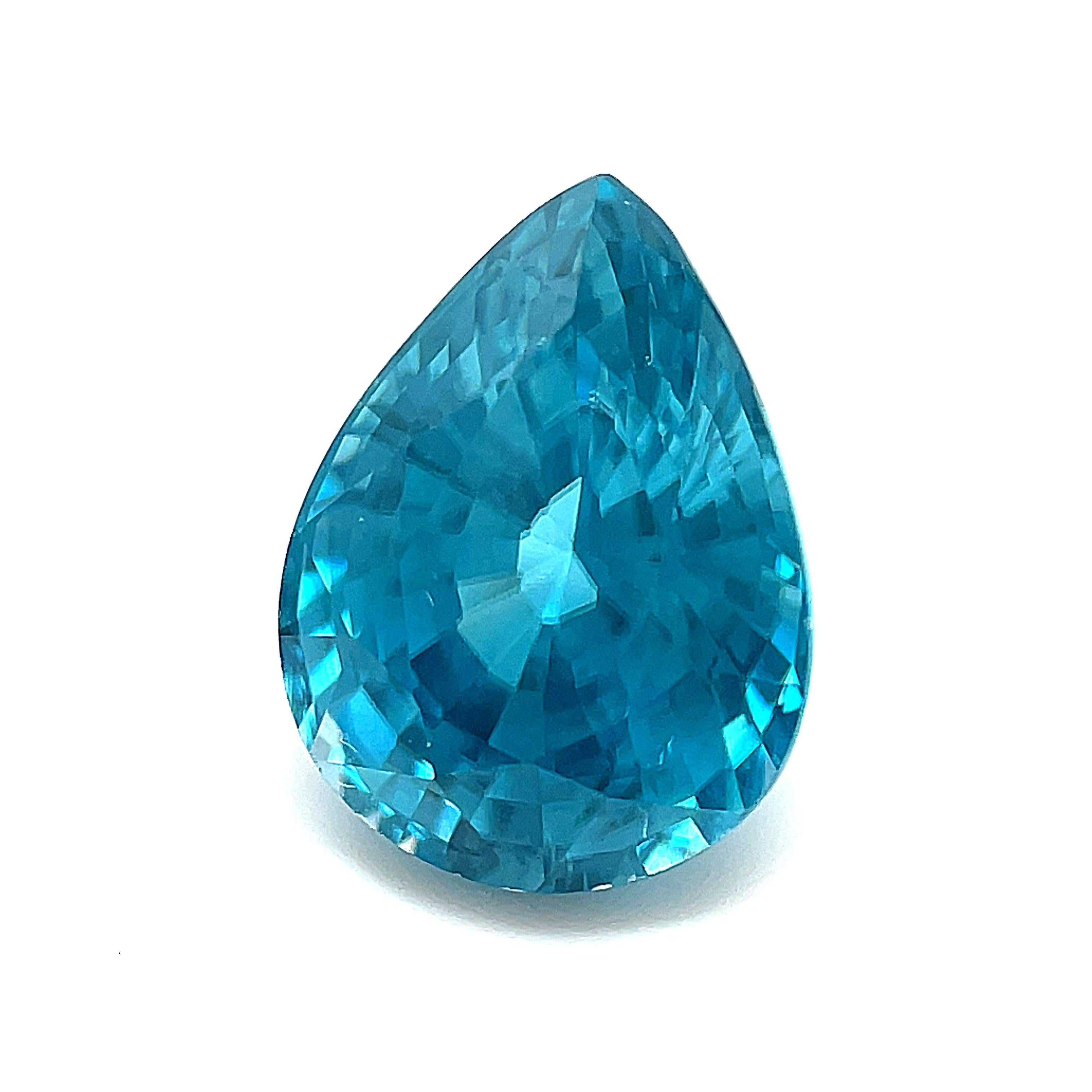 Pear Cut 4.72 Carat Pear Shaped Blue Zircon, Unset Loose Gemstone  For Sale